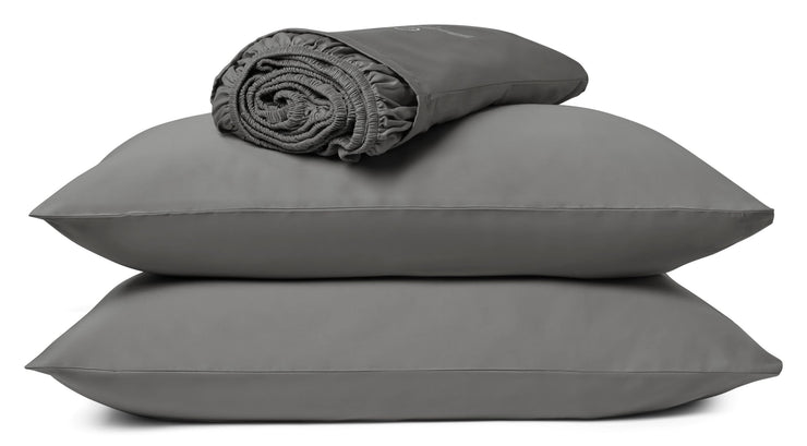 Stone Grey Fitted Sheet Set: 1 Fitted Sheet & 2 Pillow Cases: 100% Organic Cotton