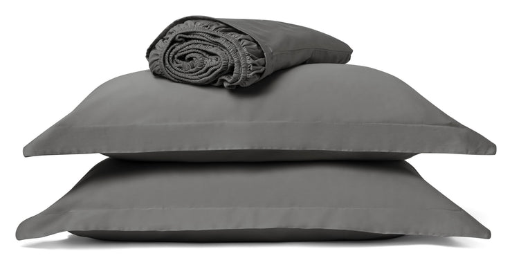 Stone Grey Fitted Sheet Set: 1 Fitted Sheet & 2 Oxford Pillow Cases: 100% Organic Cotton